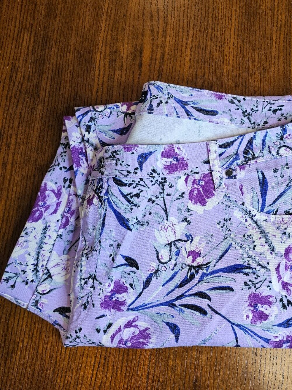 Denim 24/7, Plus Size 24W, Purple Flowered Jeans